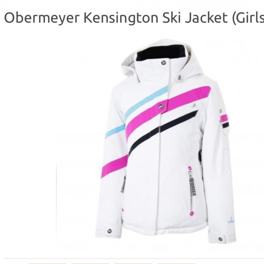 Obermeyer Kenington Girls' White Ski Jacket with Pink and Blue Accents